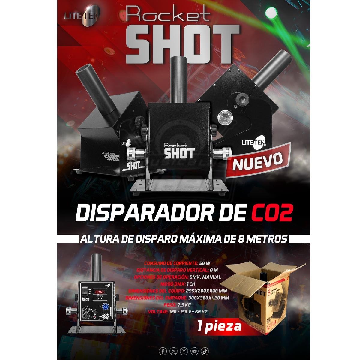 Shot Rocker LITE TEK Rocket Shot MAQUINA DE HUMO Potente disparador CO2