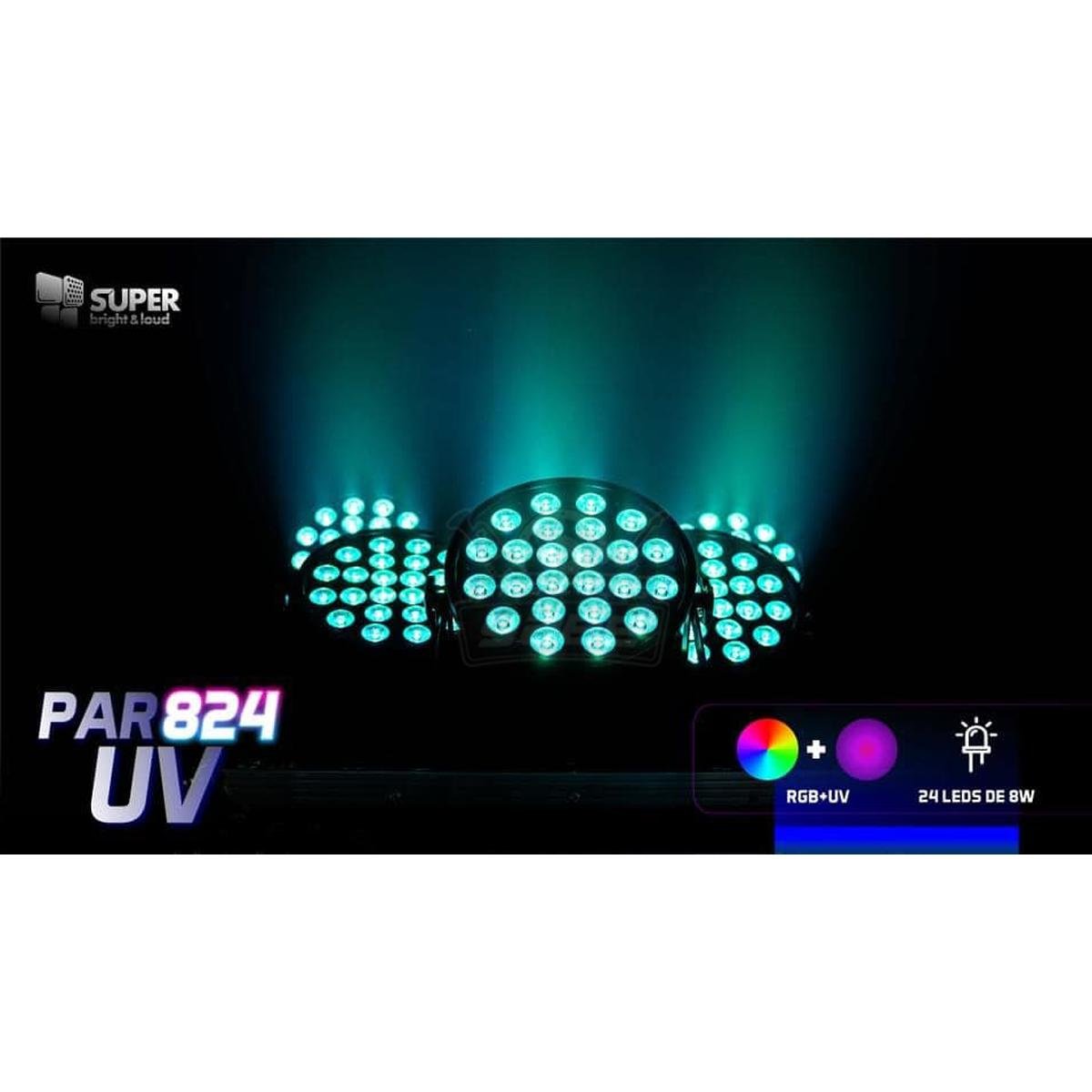 SUPER BRIGHT PAR824UV CON LEDS DE 8W 8 PIEZAS